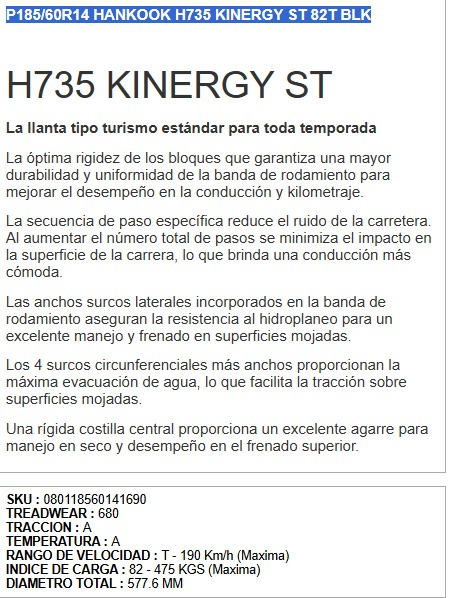 Llanta Hankook Kinergy H735 195/65R15| JALBRO - Imagen 2