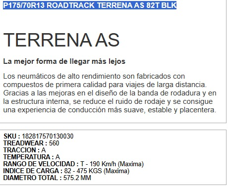 Llanta Roadtrack Terrena AS 185/65R15 | JALBRO - Imagen 2