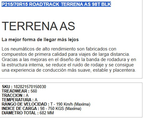 Llanta Roadtrack Terrena AS 215/70R15 | JALBRO - Imagen 2