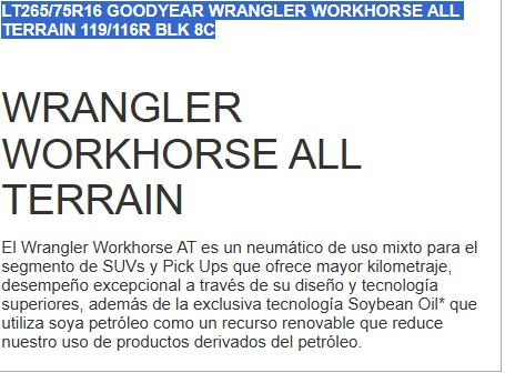 Llanta Goodyear Wrangler 265/75R16 | pick up y SUV | JALBRO - Imagen 2